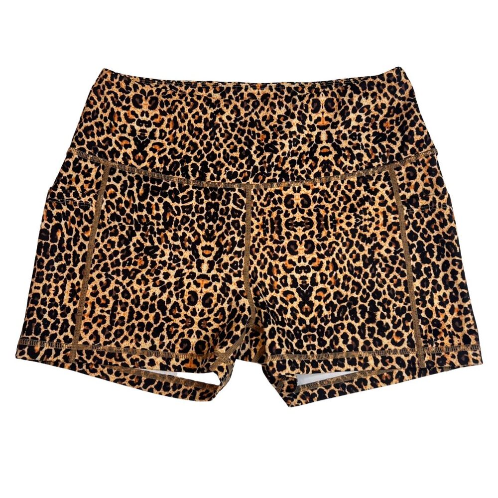 Ray Rose Biker Shorts Women Large Leopard Print Athleisure Stretch Media Pockets
